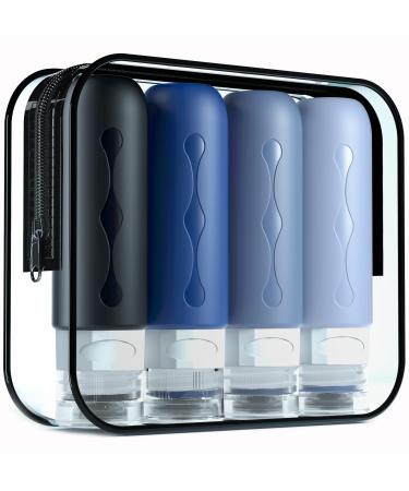 Gemice silicone travel bottle 4 pieces portable travel containers leakage-proof can be refillable crowdable for lotion liquid shampoos soap and toilet articles (90 ml) navy
