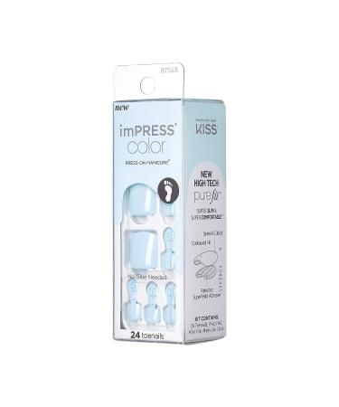 KISS imPRESS Dream Glow Pedicure Press-On Fake Toenails Kit - Light Blue Square Nails with Prep Pad, File, Stick - 24 Nails - Buy Online on SooperMarket.com