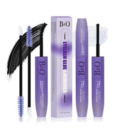 B&Qaugen Lash Cluster Glue and Remover Cluster Lash Glue for DIY Lash Extension 10ML Strong Hold Lash Bond Clear Lash Remover for Cluster Lashes with Clean Brush Eyelash Bond Oil Remover (Black Glue)