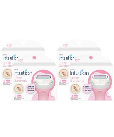 Schick Intuition - Lather & Shave In One Stop - Fresh Gardenia Organic Oat Extract - Women's Razor Blade Refills - 3 Count Pack of 4 12 Cartridges Vary