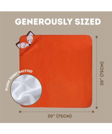 Mother's Choice 100% Cotton Baby Towel with Hood - Ultra Soft & Absorbent (75x75cm) - Large Bath Towel for Newborns & Infants - 3D Fox Hooded Design - Orange Fox - Buy Online on SooperMarket.com