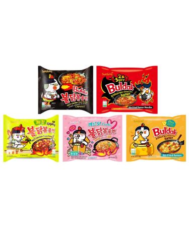 CNMART Samyang Buldak Hot Chicken Assorted Top Spicy Ramen Instant Noodles Challenge Halal (Pack of 5)
