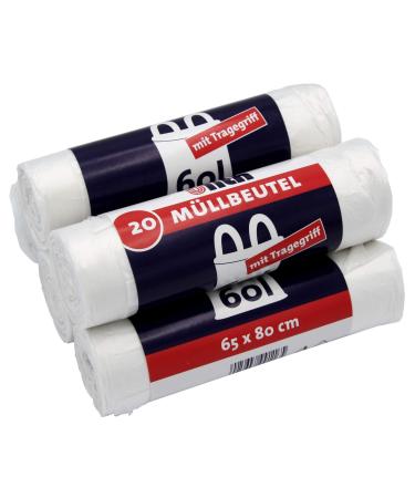 100 garbage bags/garbage bags with a handle 60 liters 20 pieces per role tear -resistant & liquid -tight product & packaging recyclebar (5 Pack)