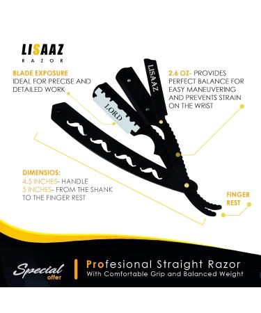Premium Black Straight Razor for Men | 10 Stainless Steel Blades | Classic Shaving Tool | Professional Barber Supplies | 4.8in Quality Design - Buy Online on SooperMarket.com
