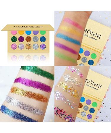 VERONNI Glitter Eyeshadow Palette - 15 Colors Matte Shimmer Glitter | High Pigment Eye Shadow Palette for Stage & Halloween Makeup - Buy Online on SooperMarket.com
