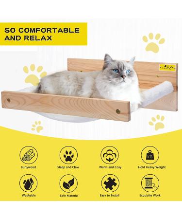 COZIWOW Wall Mounted Cat Hammock Bed - Sturdy Kitty Shelf for Sleeping & Playing | Premium Kitten Furniture - Holds up to 22 lbs | White Flannel - Buy Online on SooperMarket.com