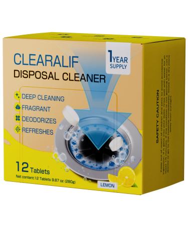 CLEARALIF Household Garbage Disposal Cleaners 12 Tablets Fresh Lemon Scent Compatible With All Disposals