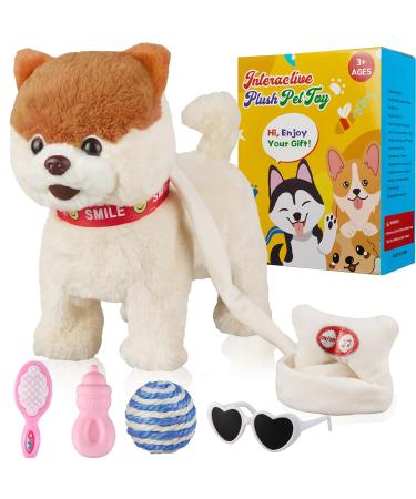 Marsjoy Walking Dog Toy Musical Singing Dancing Plush Interactive Dog Walk Along Puppy with Leash Dog Robot Volume Adjustment Stuffed Animal Shaking Toy for Boy Pomeranian -Volume Adjustment