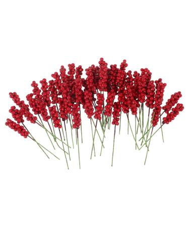 ABOOFAN 50pcs Flower Garland Fake Berry Stem Artificial Xmas Berry Stem Artificial Berry Christmas Tree Decor Christmas Berry Picks Artificial Berries Stems Red Fruit Branch