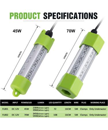 Goture 12V 45W Underwater Fishing Light - Portable IP68 LED Submersible Waterproof Lamp for Boat, Kayak, Dock - Green/White 108LED - Buy Online on SooperMarket.com