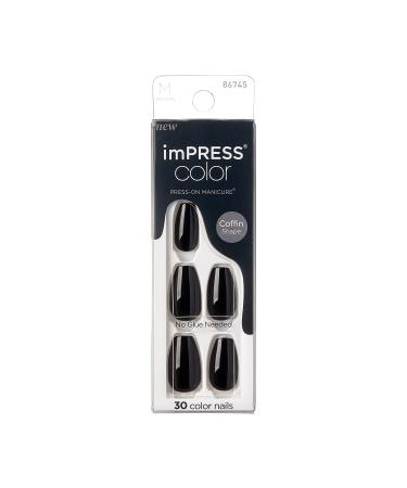 KISS imPRESS No Glue Mani Press On Nails Color 'All Black' Black Medium Size Coffin Shape Includes 30 Nails prep pad mini nail file manicure stick