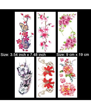 Large Temporary Flower Tattoos for Women - Lily, Peach, Plum, Peony Designs | 6 Sheets - Buy Online on SooperMarket.com