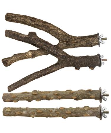 LIMIO Bird Perch 4 PCS Natural Wood Stand Parakeet Toys Bird Cage Accessories for Parrots Conure Supplies Budgie Platform