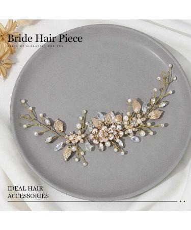 Bridal Flower Hair Vine Headpiece with Pearls - Gorais Bride Wedding Hair Accessories (B-Gold) - Buy Online on SooperMarket.com