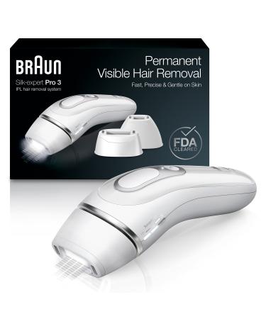 Braun IPL Permanent Hair Removal System for Women and Men, NEW Silk Expert Pro 3 PL3221, Head-to-toe Usage, FDA Cleared, for Body & Face, Alternative to Salon Laser Hair Removal, With 3 Extra Caps Expert Pro PL 3221