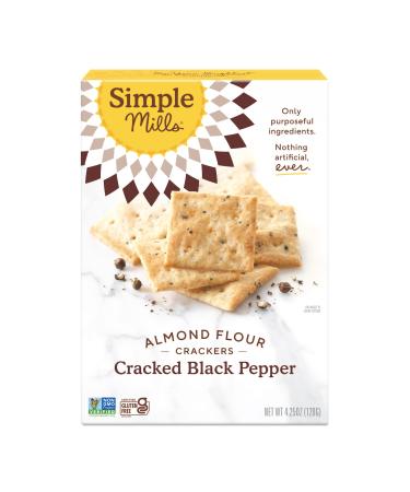 Simple Mills Almond Flour Crackers, Black Cracked Pepper - Gluten Free, Vegan, Healthy Snacks, Plant Based, 4.25 Ounce (Pack of 1) Cracked Black Pepper 4.25 Ounce (Pack of 1)