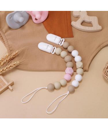 Pacifier Clip for Baby Boys Girls | Neutral Binky Holder 2 Pack (Beige Pink) | Perfect Baby Gift - Buy Online on SooperMarket.com