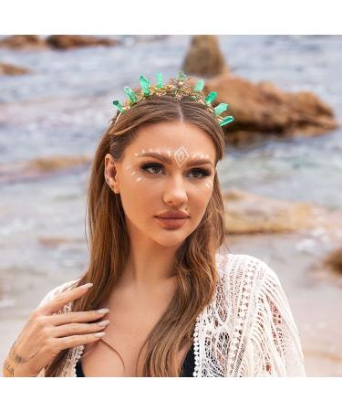 Green Quartz Crown Tiara Headband | Gold Leaf Woodland Fairy Hairband - Buy Online on SooperMarket.com