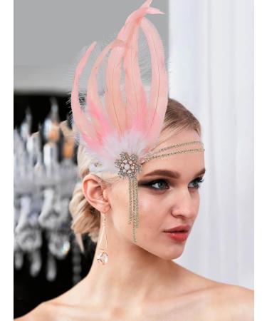 IYOU 1920s Feather Flapper Headpiece Pink Crystal Great Gatsby Headbands Rhinestone Tassel Prom Wedding Hair Accessories for Women - Buy Online on SooperMarket.com