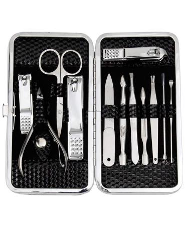 ZIZZON Manicure Pedicure Kit Nail Clippers Set Of 12Pcs Professional Grooming Kit Nail Tools With Luxurious Travel Case Black