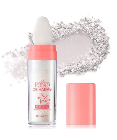 Ofanyia Highlighter Powder Stick  Polvo De Hadas Highlight Patting Powder  Shine Body Brighten Glitter Shimmer Three-dimensional Sparkle Patting Powder for Face Eyes Lips Hair Body Glow Makeup (02 White)