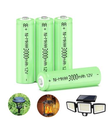 1.2 Volts AA 3000mAh Rechargeable Batteries Ni-MH Double A High Capacity Pre-Charged for Outdoor Garden Landscaping Solar Lights Mouse Keyboard (4 Counts)