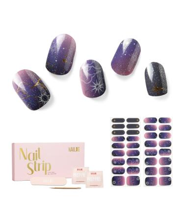 NAILOG Semi Cured Gel Nail Strips 34 pcs Salon-Quality Gel Nail Stickers Long Lasting Nail Wraps for Women with Soft Gel Finish Constellation