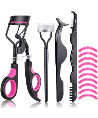 14 Pieces Eyelash Curler Kit Eyelash Comb Eyebrow Brush Eyelash Tweezers False Eyelashes Applicator Tool Eyebrow Trimmer Silicone Refills Pads for Women (Black and Purple)(Black and Purple) As Picture Shown