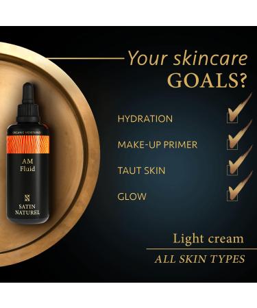 Satin Naturel AM Fluid Organic Moisturiser - 2-in-1 Day Cream + Primer Makeup 50ml - Face Moisturiser for a Glowy Hydrated Skin Care before applying Makeup - Morning Face Care - Made in Germany - Buy Online on SooperMarket.com