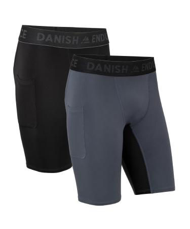 DANISH ENDURANCE Men's Compression Pants Training Pants Tights with Pocket Pack of 2 (Multi-Colour (1x Black 1x Grey) XL)