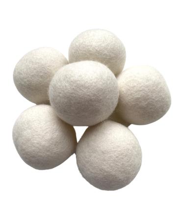 Organic 6 Pack Large Laundry Dryer Balls 100% New Zealand Wool Reusable Natural White or Grey Soft Eco Friendly with Cotton Bag (White)