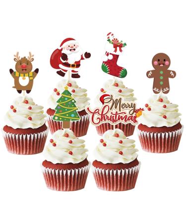 24 x Christmas Cupcake Toppers Merry Christmas Cake Topper Christmas Cake Decoration for Christmas Party Decoration Dessert Cake Christmas Party (Santa Claus)