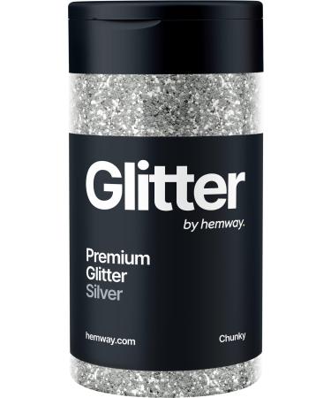 Hemway Silver Glitter Chunky 130g/4.6oz Powder Metallic Resin Craft Glitter Flake Sequins for Epoxy Tumblers, Hair Face Body Eye Nail Art Festival, DIY Party Decorations Paint Silver Chunky