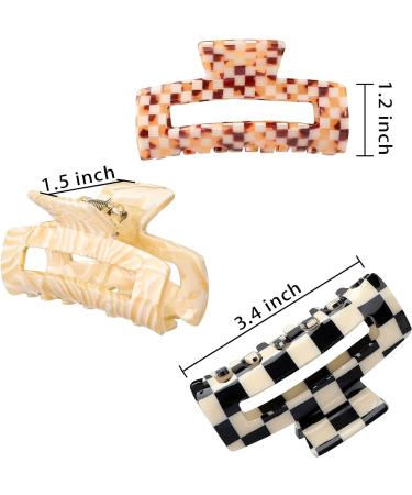 HAYHOI 4PCS Hair Claw Clips Celluloid French Butterfly Jaw Tortoise Shell - Stylish Accessories for Women & Girls - Checkerboard Leopard White - Buy Online on SooperMarket.com
