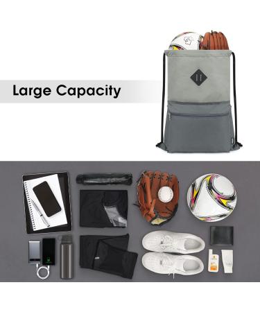 WANDF Drawstring Gym Bag with Wet Compartment - Water-Resistant Cinch Bag for Men and Women (Grey) - Buy Online on SooperMarket.com