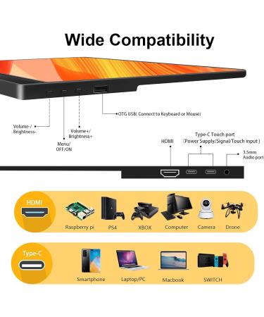 Kenowa 15.6 Touchscreen Portable Monitor - HDR 1920x1080 Eye Care IPS for Raspberry Pi PC Laptop PS4 Xbox | External Monitor with HDMI & USB Type-C - Buy Online on SooperMarket.com