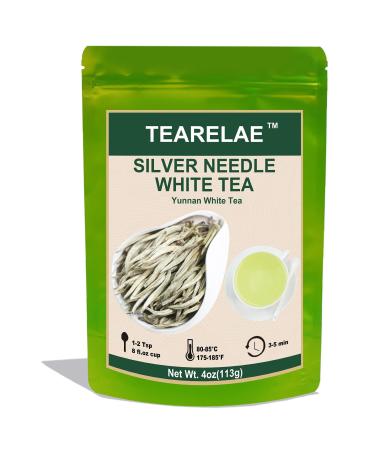 TEARELAE - Silver Needle White Tea Loose Leaf - 4oz/113g - Chinese Yunnan Premium Loose White Tea Leaves - Bai Hao Yin Zhen - Low Caffeine - Gentle Woody Aroma