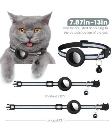 Reflective Airtag Cat Neck Band | Integrated Holder & Bell | Safety Buckle for Kittens & Puppies - Black - Buy Online on SooperMarket.com