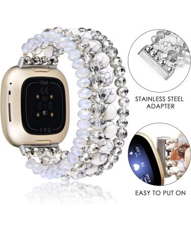 Women's Handmade Beaded Bracelet Band for Fitbit Versa 3/Sense - White/Grey - Buy Online on SooperMarket.com