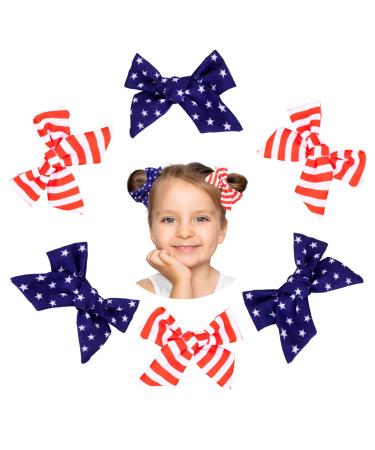 Whaline 4th of July Bow Hair Clips 6Pcs Patriotic Stars and Stripes Barrette Hair Bow American Flag Hairgrips Baby Girls Women Hair Accessories for Independence Day Memorial Day