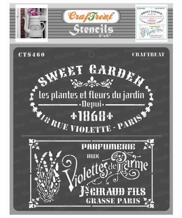 CrafTreat French Stencils for Painting on Wood  Canvas  Paper  Fabric  Floor  Wall and Tile - French Labels - 6x6 Inches - Reusable DIY Art and Craft Stencils - French Label Stencil French Labels Stencil