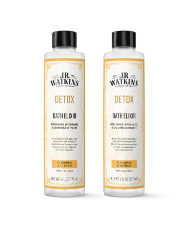 J.R. Watkins Detox Bath Elixir Liquid Bath Soak Turmeric & Citron with Detoxifying Natural Extracts No Salt No Residue 6 oz (Pack of 2)