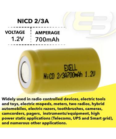 Exell 2/3A 1.2V 700mAh NiCD Flat Top Rechargeable Battery - Perfect for Smoke Detectors IoT Devices & Emergency Lighting - International Shipping Available - Buy Online on SooperMarket.com