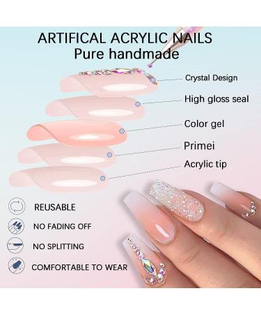 Leuhiove Glitter Gradient Pink Ballerina Press on Nails - Luxurious Crystal Gem Design for Women and Girls - Buy Online on SooperMarket.com