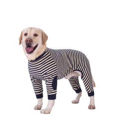 Large Dog Clothes Dog Pajamas Jumpsuit Flexible Breathable Zipper Soft Cotton Striped Dog Jumpsuit Costume Apparel for Medium Dogs Large Dogs (7-Back length-55cm Black) 7--Back length--55cm Black