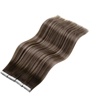 Laavoo Ombre Brown Tape In Extensions | 55cm Balayage Remy Hair | Seamless Real Hair Extensions | 20pcs #4/18/4 50g - Buy Online on SooperMarket.com