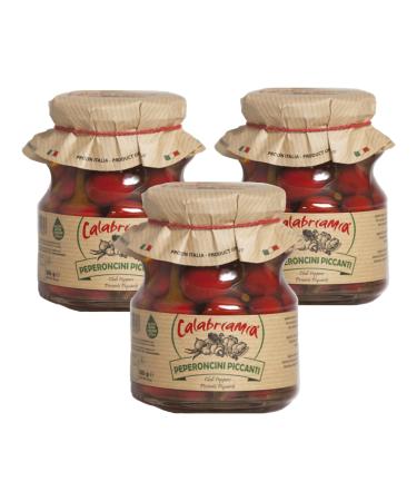 Calabriamia Peperoncini Piccanti Chilli Peppers in Oil 285g Grown and Packed in Calabriamia Italy Authentic Italian Spicy and Savory Taste-Pack of 3
