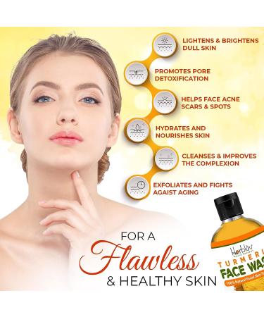 Herblov Turmeric Face Wash 4oz - Natural Anti Aging Exfoliating Cleanser for Acne Scars & Sun Damage - Buy Online on SooperMarket.com