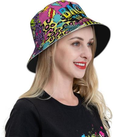Retro 80s 90s Bucket Hat for Men Women - Funny Sun Fisherman Hat Black-3 One Size - Buy Online on SooperMarket.com