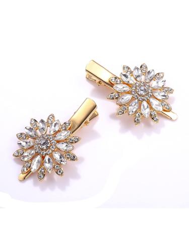 Large Sparkle Rhinestone Flower Hair Clip - Non-Slip Gold Hairpin for Women and Girls - Buy Online on SooperMarket.com